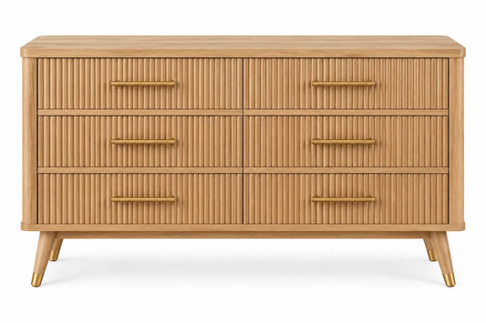 Figuredcherry brown chest of drawers with vertical line details, modern furniture piece for bedroom storage