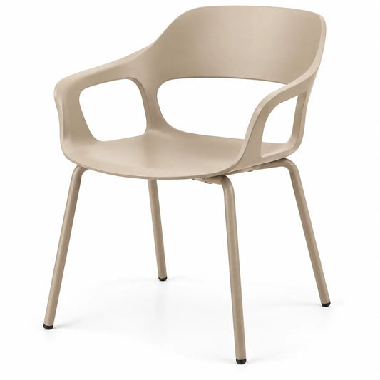Beige Figuredcherry dining chair with rounded contoured backrest, modern furniture for dining rooms.