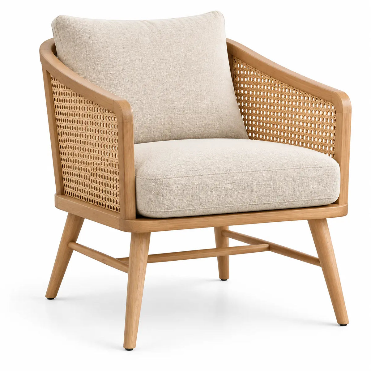 Sillón con estructura abierta con detalles de entramado, beige y marrón