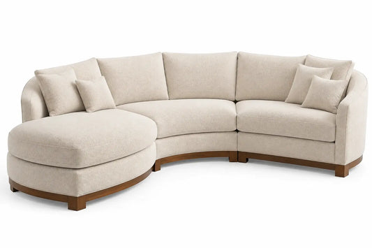 Beige and brown Figuredcherry corner sofa with rounded contoured design and plush upholstery, ideal for modern living rooms.